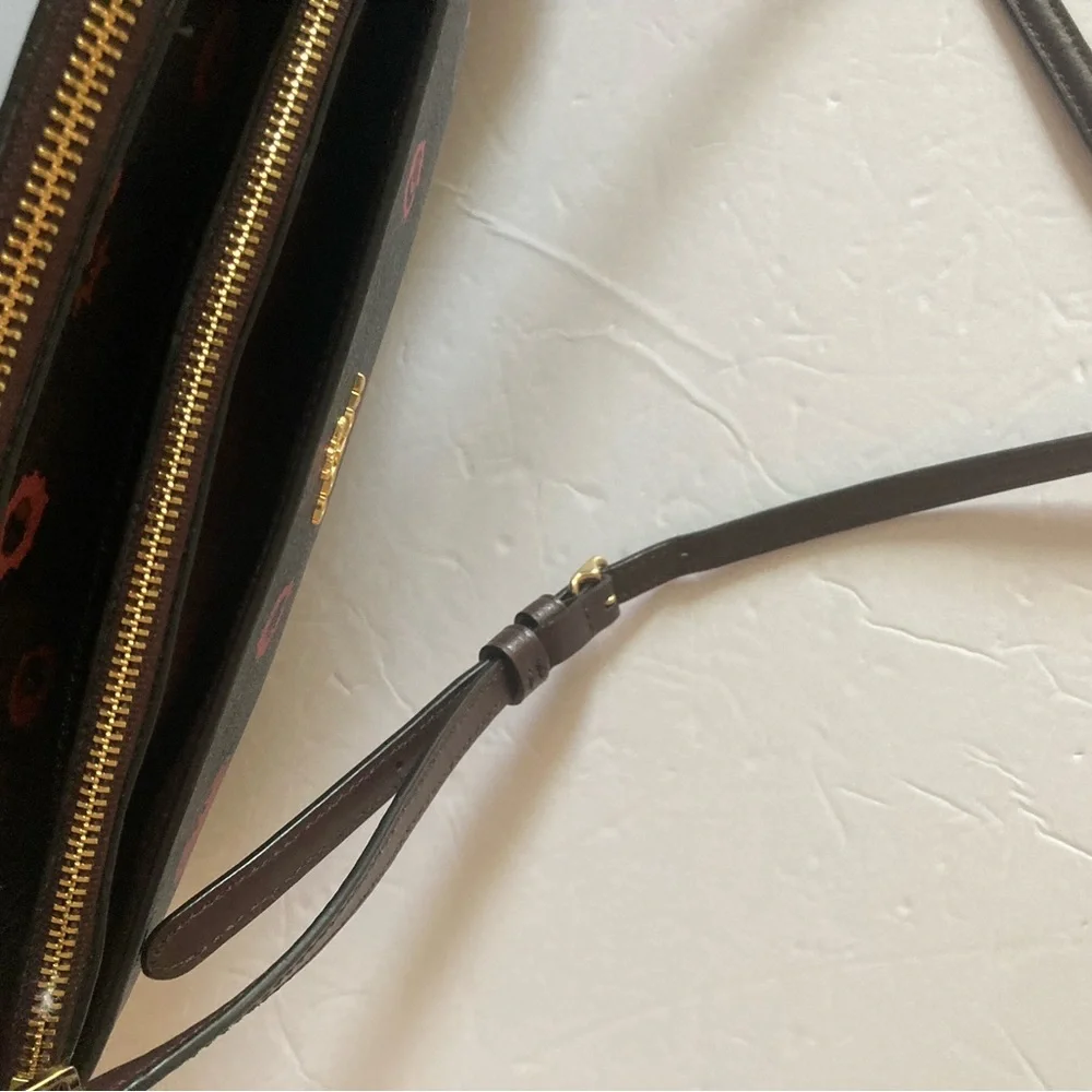 Coach Brown Crossbody Bag with Floral Accents like new